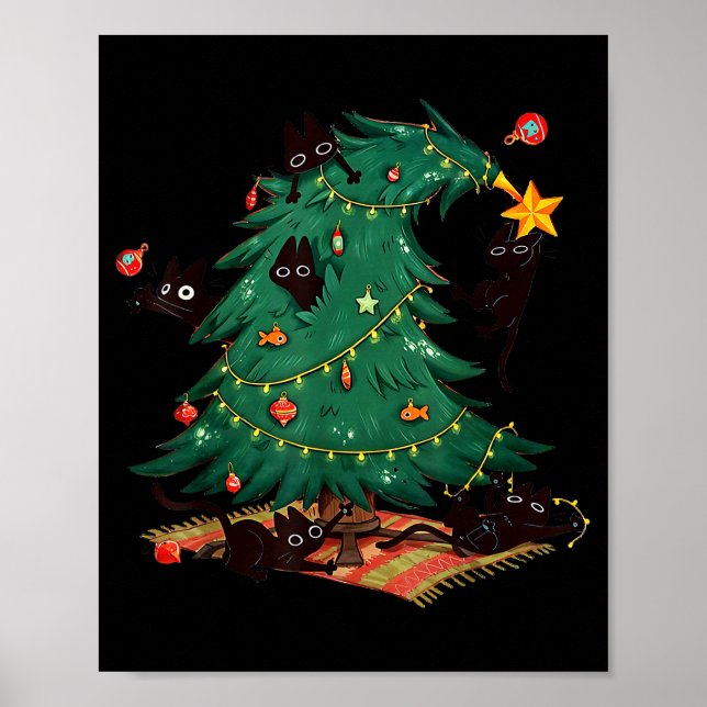 Affiche Christmas Tree And Cat Cute Christmas Cat Lover  (Devant)