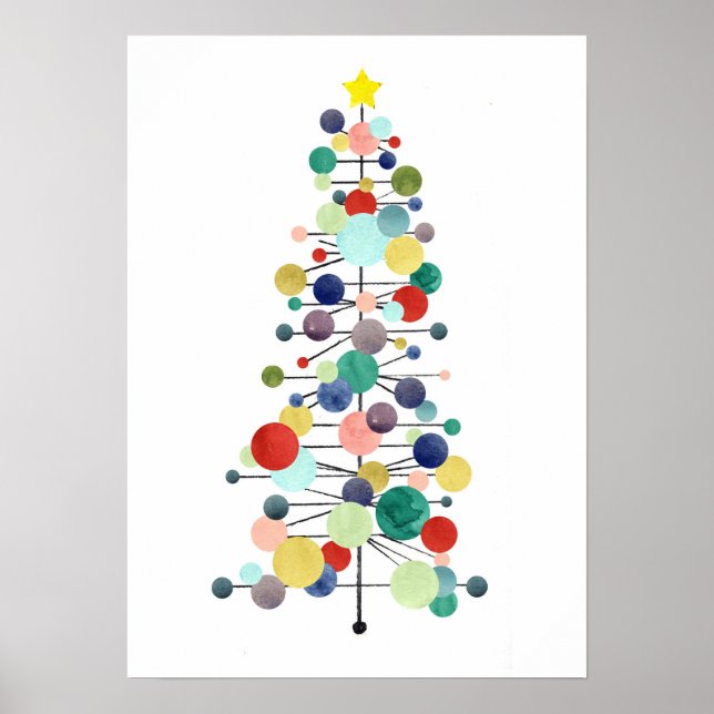 Affiche Christmas Tree Mid Century Modern Retro Dots (Devant)