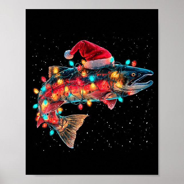 Affiche Christmas Trout Fish Funny Fishing Santa Hat Light (Devant)
