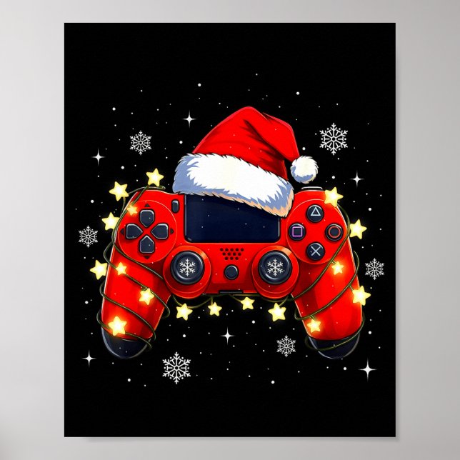 Affiche Christmas Video Game Controller Santa Hat Gamer Bo (Devant)