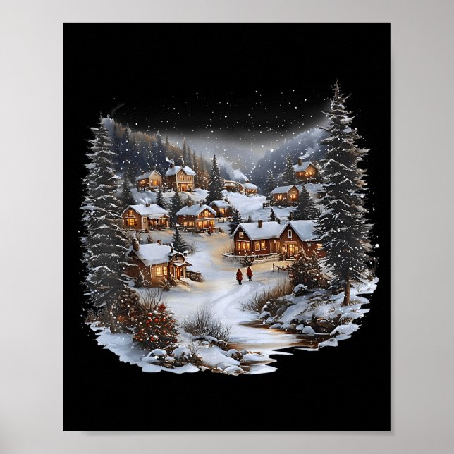 Affiche Christmas Village Town Holiday Winter Scene Festiv (Devant)