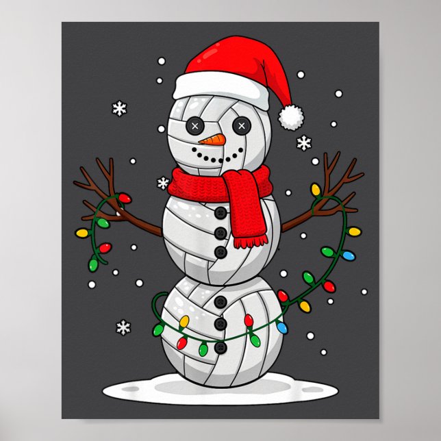 Affiche Christmas Volleyball Snowman Santa Hat Funny Holid (Devant)