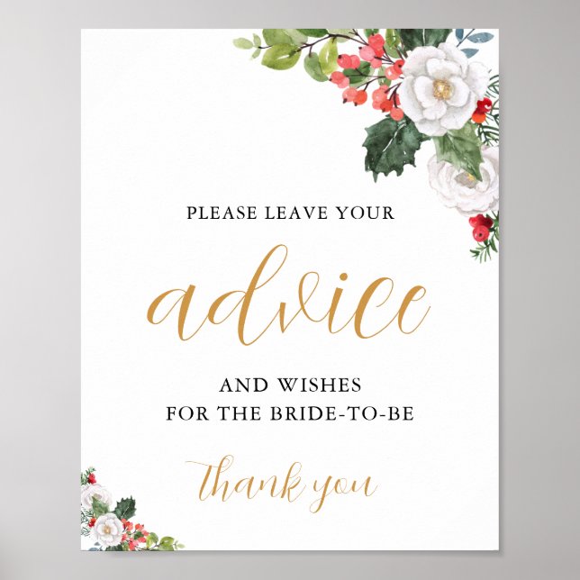 Affiche Christmas Winter Bridal Shower Advice Card (Devant)