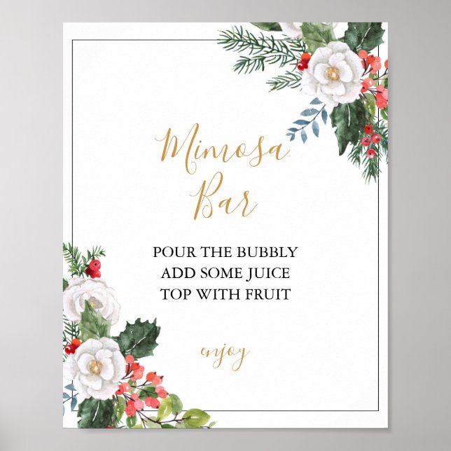 Affiche Christmas Winter Bridal Shower Mimosa Bar Sign (Devant)