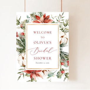 Affiche Christmas Winter Red Bridal Shower Welcome Sign