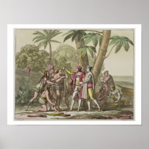 Affiche Christophe Colomb (1451-1506) avec Ameri indigène
