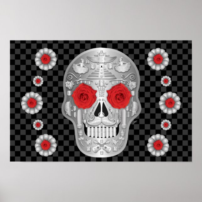 Affiche Chrome Calavera (Red Rose) (Devant)