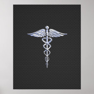 Affiche Chrome Comme Caduceus Symbole Médicale Fibre de ca