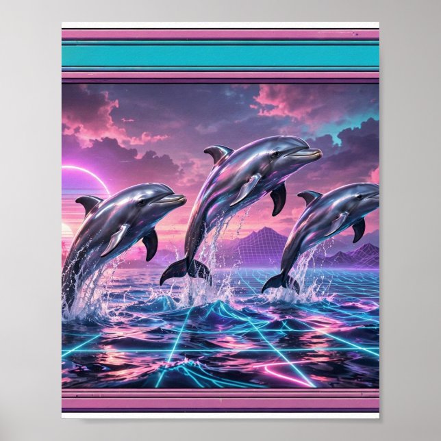 Affiche Chrome Dolphins — Vaporwave Océan (Devant)