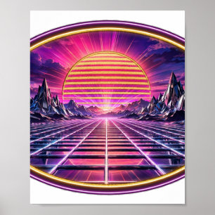 Affiche Chrome Horizon — Synthwave Rétro Coucher de soleil
