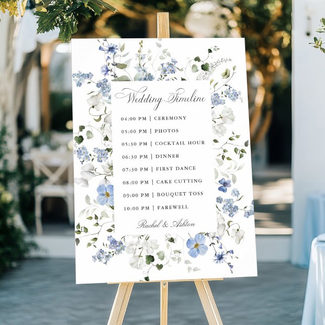Affiche Chronologie de mariage florale bleue blanche verte (Créateur téléchargé)