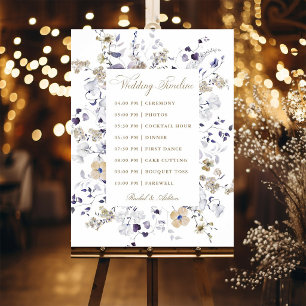 Affiche Chronologie de mariage florale or et violet romant
