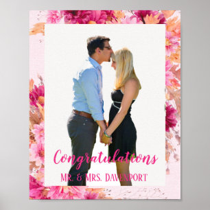 Affiche Chrysanthème rose chaud Amour en fleur personnalis