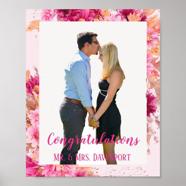 Affiche Chrysanthème rose chaud Amour en fleur personnalis (Devant)