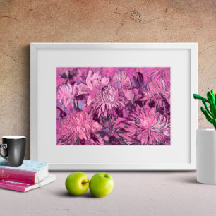 Affiche Chrysanthème rose Fleurs Floral Pastel Peinture