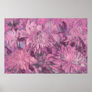 Affiche Chrysanthème rose Fleurs Floral Pastel Peinture
