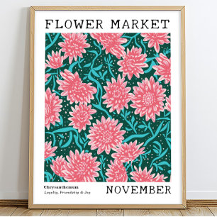 Affiche Chrysanthème rose Novembre Marché aux fleurs de na