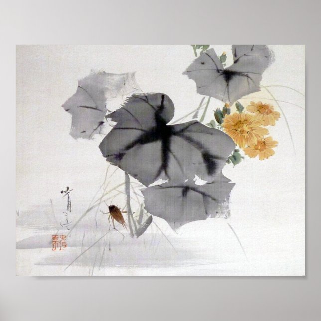Affiche Chrysanthème sauvage et cricket, Watanabe Seitei (Devant)