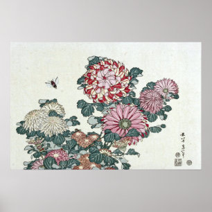 Affiche Chrysanthèmes & Abeille, Art Japonais par Hokusai