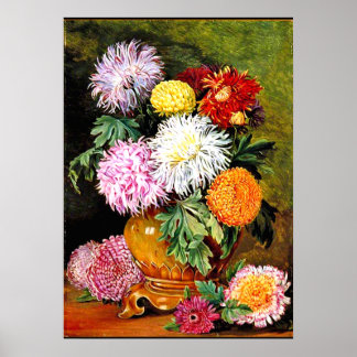 Affiche Chrysanthèmes japonais, peinture d'art