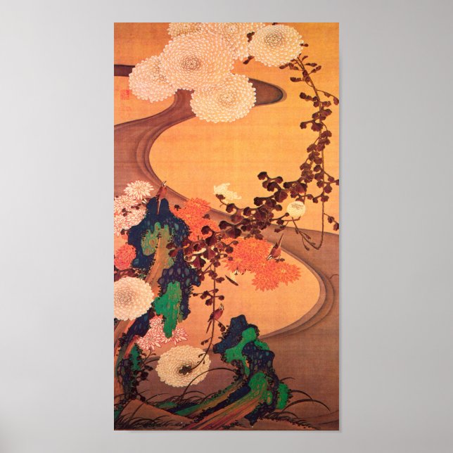 Affiche Chrysanthèmes par un ruisseau avec des rochers (17 (Devant)