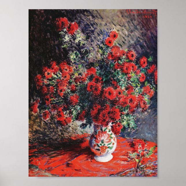 Affiche Chrysanthèmes rouges Claude Monet vintages (Devant)