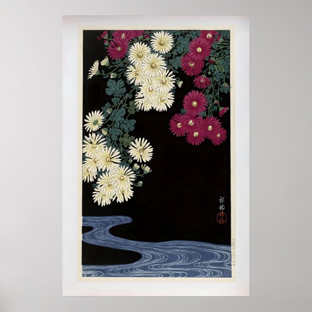 Affiche Chrysanthemums and Running Water by Ohara Koson (Devant)