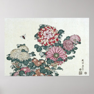 Affiche Chrysanthemums & Bee, Art japonais par Hokusai