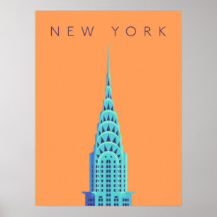 Affiche Chrysler Building New York Art Deco - Text Orange