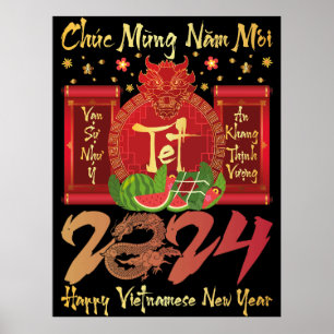 Affiche Chuc Mung Nam Moi Bonne Année Vietnamienne 2024