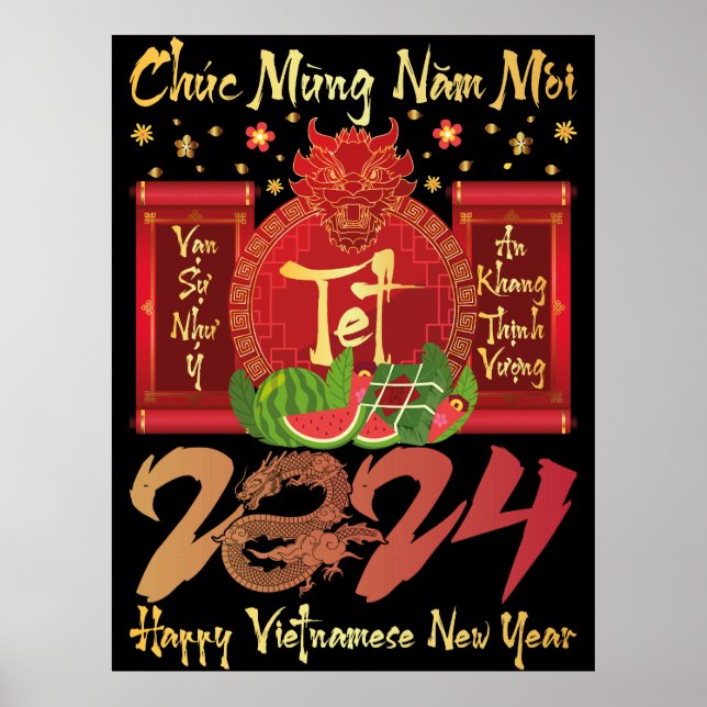 Affiche Chuc Mung Nam Moi Bonne Année Vietnamienne 2024 (Devant)