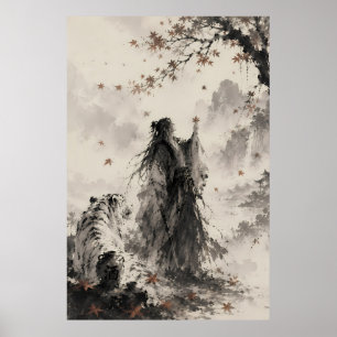 Affiche Chuchotements d'Automne Tigre Blanc et Encre de