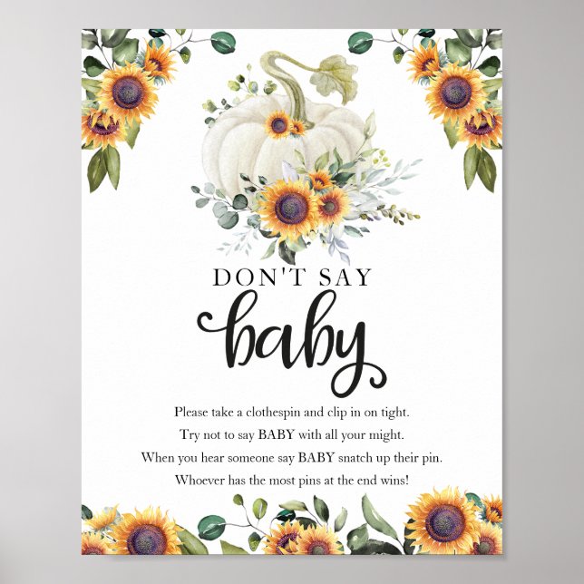 Affiche Chute Baby shower verdure Ne pas dire bébé signe (Devant)