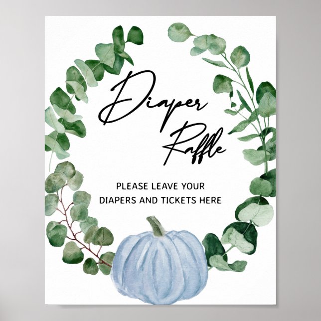 Affiche Chute Bleu Citrouille Baby shower de couches Raffl (Devant)