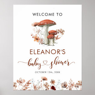 Affiche Chute Boho Champignon Floral Baby shower signe de
