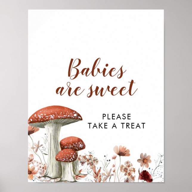 Affiche Chute Boho Champignons Floral Baby sont Sweet Sign (Devant)