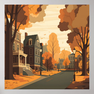Affiche Chute Cityscape Russe Orange Rouge Jaune Brown