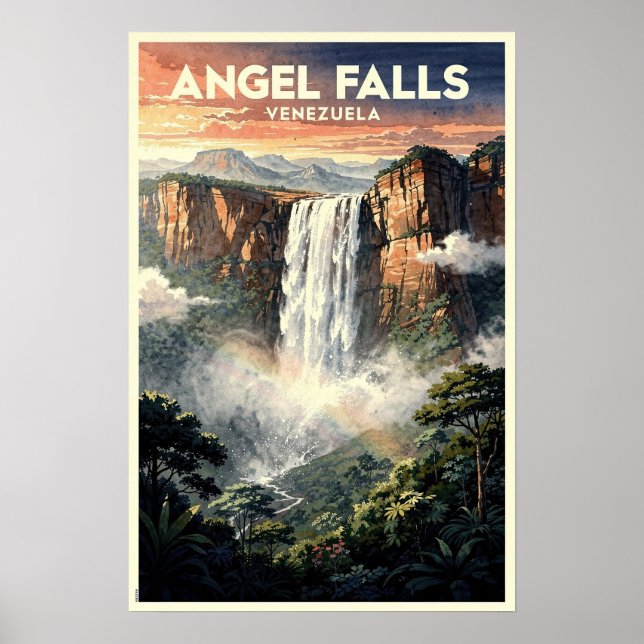 Affiche Chute d'Ange Venezuela Voyage Rétro (Devant)