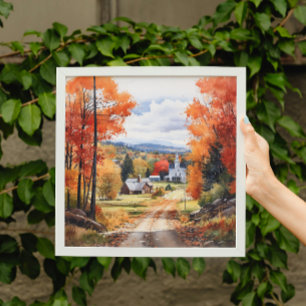 Affiche Chute Dans La Petite Ville Du Vermont Paysage Aqua