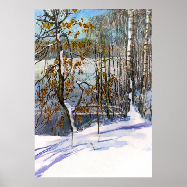 Affiche Chute de neige aquarelle peinture (Devant)