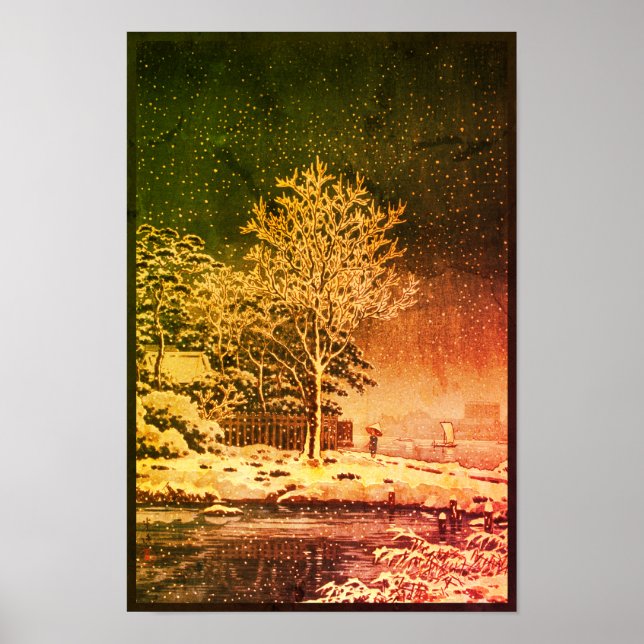 Affiche Chute de neige au Japon féodal à Sumida River Ukiy (Devant)