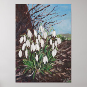 Affiche chute de neige sous une peinture à l'huile d'arbre