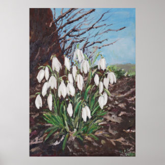 Affiche chute de neige sous une peinture à l'huile d'arbre