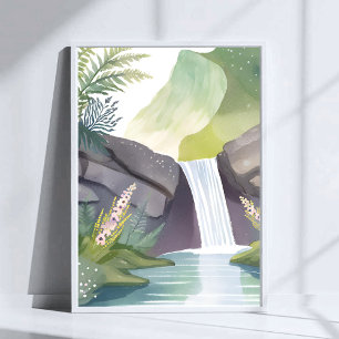Affiche Chute d'eau murmure   Paysage aquarelle de la natu