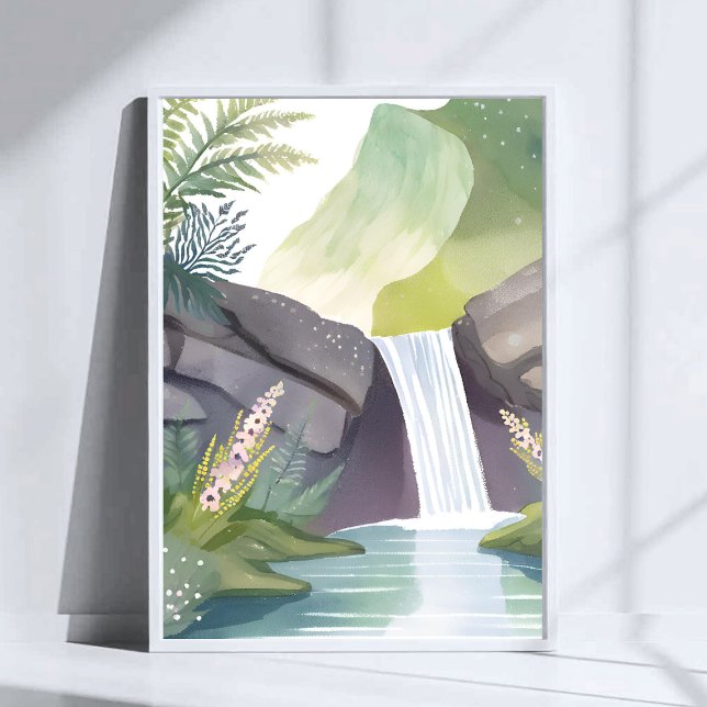 Affiche Chute d'eau murmure | Paysage aquarelle de la natu (Créateur téléchargé)