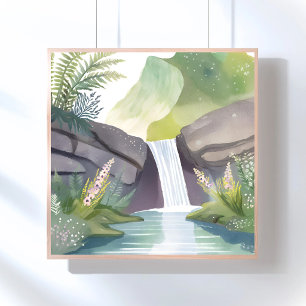 Affiche Chute d'eau murmure Paysage aquarelle de la natu