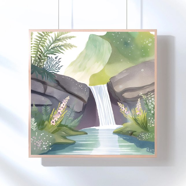 Affiche Chute d'eau murmure | Paysage aquarelle de la natu (Créateur téléchargé)