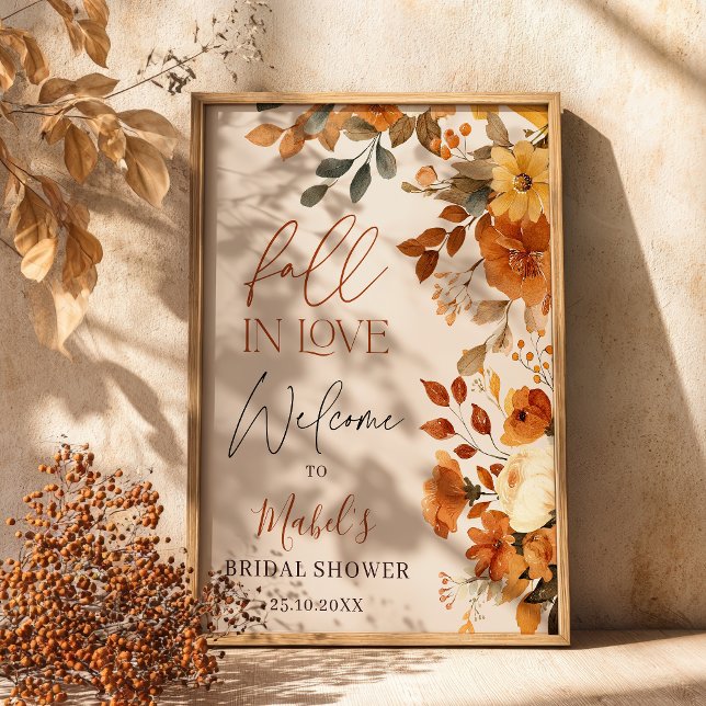 Affiche Chute en amour Aquarelle Rustique Bienvenue nuptia (Fall In Love Watercolor Rustic Bridal Welcome Poster)