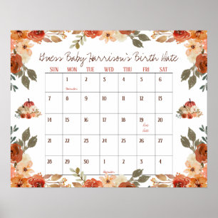 Affiche Chute en amour, Baby shower Guess Date de naissanc