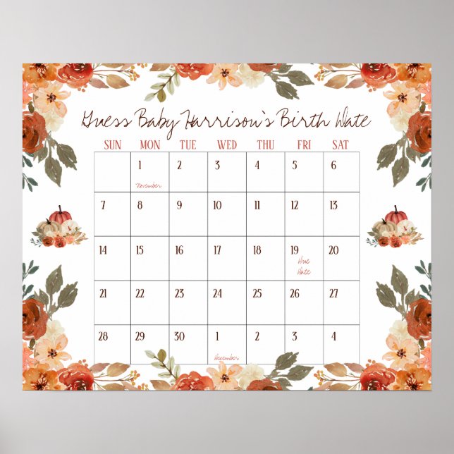 Affiche Chute en amour, Baby shower Guess Date de naissanc (Devant)